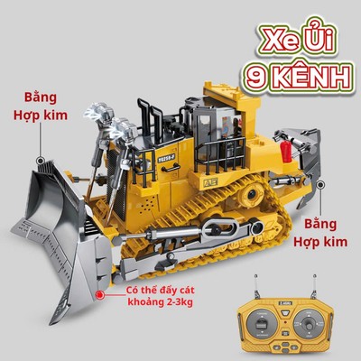 Đồ Chơi Xe Ủi Điều Khiển Từ Xa 9 Kênh Gầu Hợp Kim 2 Đầu Trước Và Sau