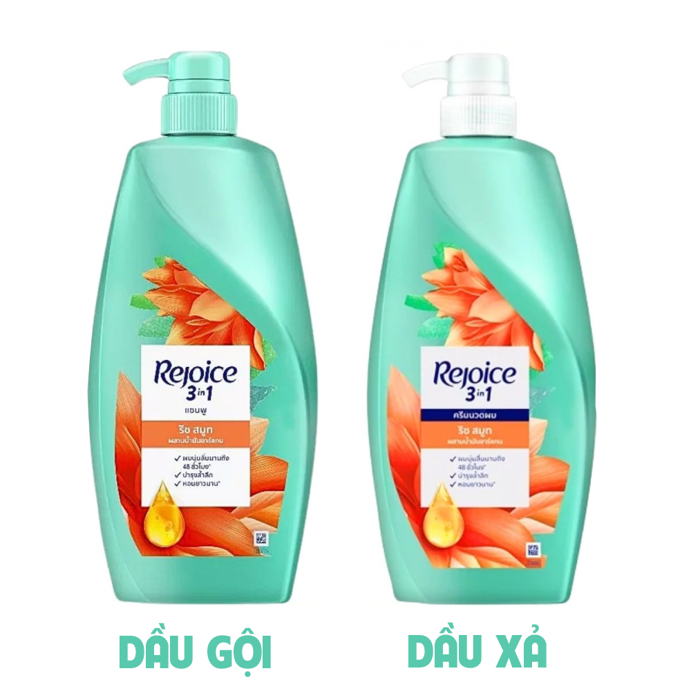 Combo 2 chai Dầu Gội, Xả Rejoice màu Cam siêu mượt Thái Lan Dưỡng Tóc Mềm Mượt 525ml/chai