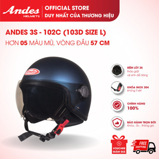 [Official] Mũ Bảo Hiểm Andes 3S-102C (103DL),Kiểu 3/4 Đầu Có Kính, Ôm Đầu,Dành Cho Nam/Nữ Có Vòng Đầu 56 cm