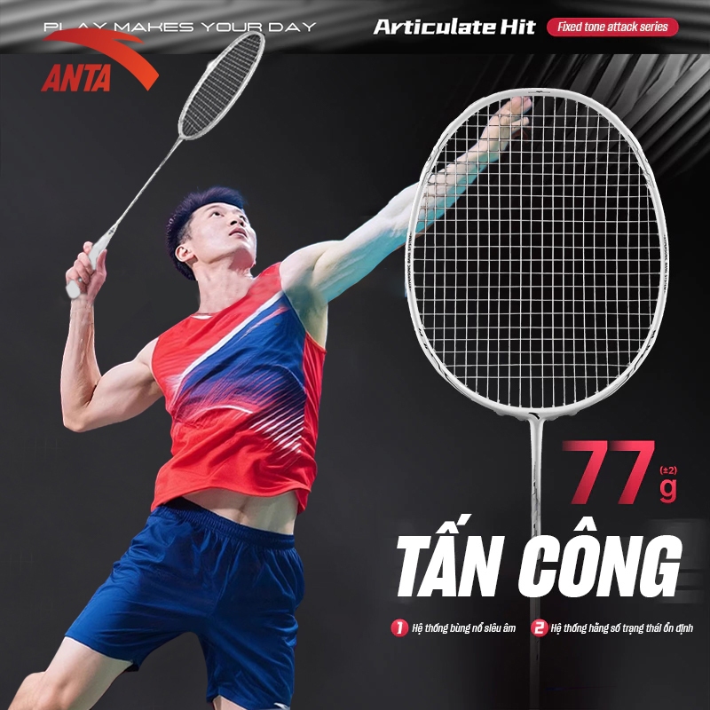 ANTA Vợt Cầu Lông Chuyên Tấn Công khung Carbon ArticulateHit AH600 căng dây 26 lbs 4U/G5 – Badminton