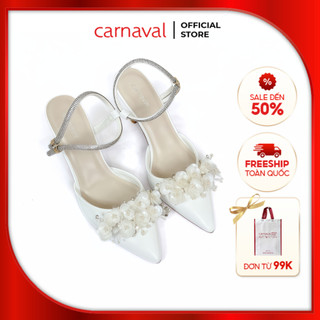  Giày Cao Gót Cưới Nữ Carnaval Mũi Nhọn Đính Hoa 3D Ngọc Trai Đá Gót Cao 7cm Sang Trọng - VS185 