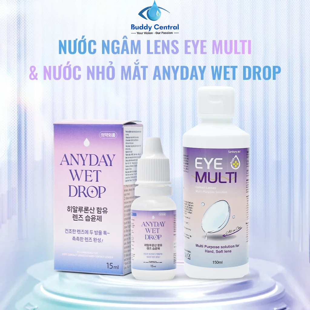 Nước ngâm lens Eye Multi Plus, nhỏ mắt lens Anyday Wet - Nước ngâm, nhỏ mắt lens EyeRemi, Queen Nice