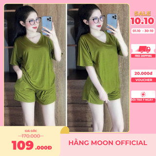 Đồ bộ mặc nhà nữ bigsize chất thun lạnh dẻo , áo cổ tim đùi form rộng mát mẻ mùa hè đủ size tới 90kg