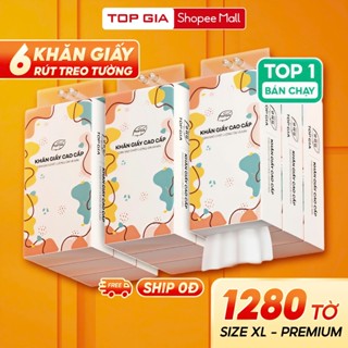 Khăn giấy rút Top Gia Thùng 6 bịch treo tường đa sắc 1280 tờ, dập vân 4D, siêu dai và mềm mịn