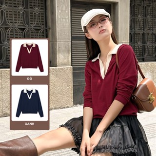 TUBYCATU |  Áo Polo Nữ Dệt Kim Bunny Polo Top Form Suông Freesize Len Mềm Mại Màu Đỏ/Xanh Trẻ Trung