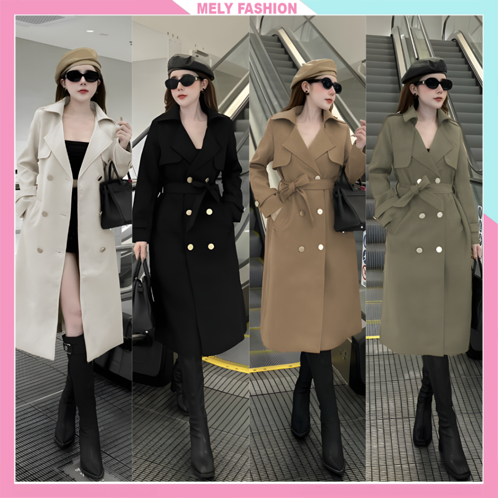 Áo khoác măng tô kaki nữ dáng dài qua gối cổ vest bẻ hai lớp dày dặn tôn dáng trẻ trung sang trọng ASM23
