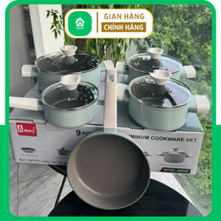 Bộ nồi inox Amey, bộ nồi Đức 9 đáy 5 món cao cấp chất liệu dày dặn chống gỉ phù hợp mọi loại bếp - Nhà Bếp Thiên Hà