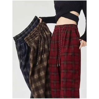  Quần Dài Nữ Ống Rộng Vải Umi Dạ Họa Tiết Kẻ Caro Lưng Cao Phong Cách Hàn Quốc Ulzzang 
