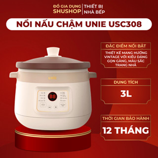 Nồi Nấu Chậm Unie USC308 Lòng Gốm Tử Sa 3L Cao Cấp, 8 Chức Năng Nấu Giữ Trọn Dinh Dưỡng, Chính Hãng