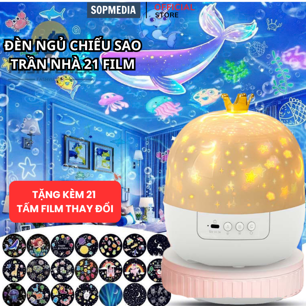  Đèn ngủ chiếu sao 21 film SOP MEDIA chiếu sao vũ trụ cổ tích đại dương sinh nhật giáng sinh LED 3D xoay tự động 