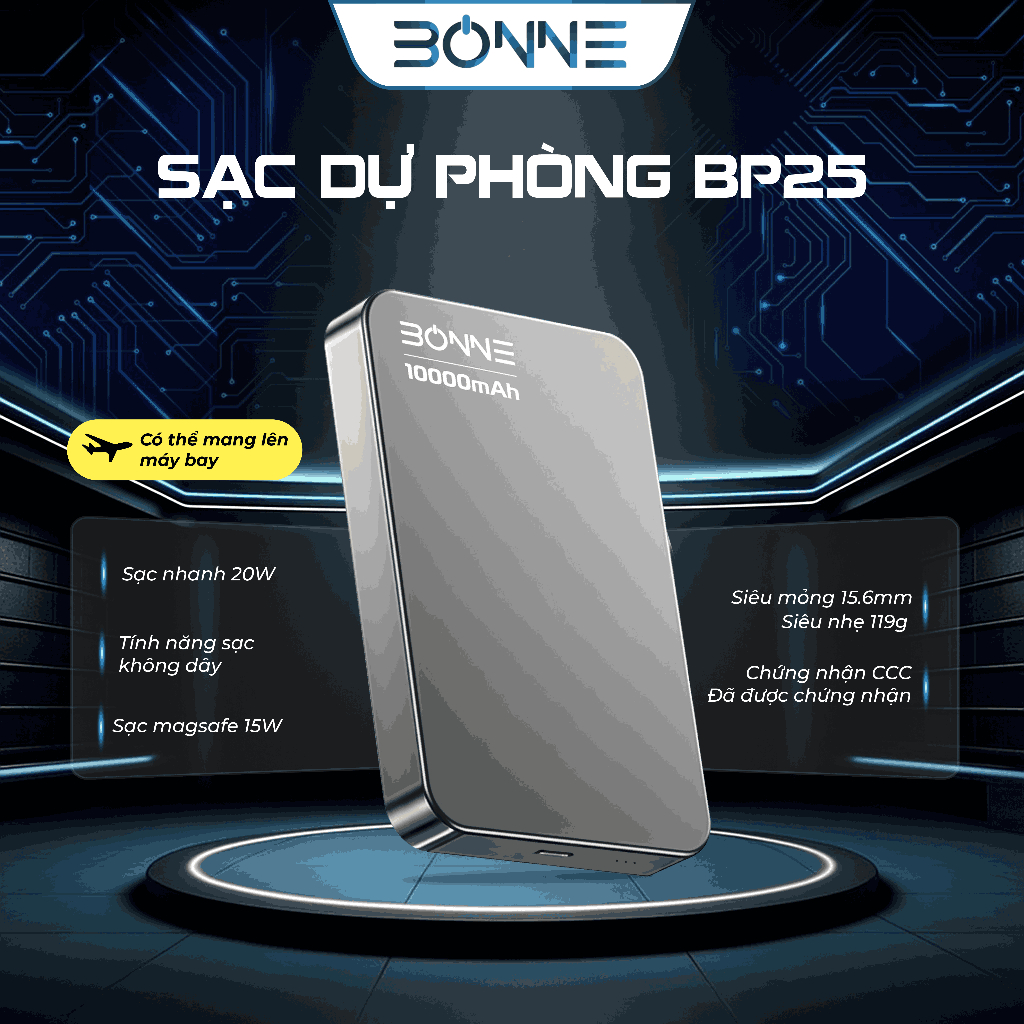 [ HỎA TỐC ] Sạc Dự Phòng BP25 Siêu Mỏng Chính Hãng By Bonne TECHNOLOGIQUE, Sạc Dự Phòng Siêu Mỏng