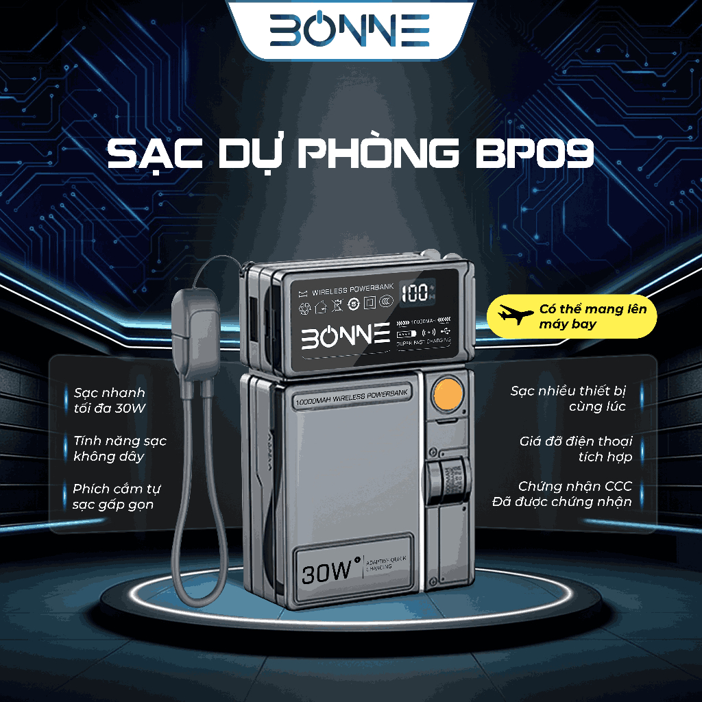 [ Hỏa tốc] Sạc Dự Phòng Kiêm Củ Sạc 30W BP09 Chính Hãng BONNE Dung Lượng 10.000mAh, Hỗ Trợ Sạc Không Dây 15W | BigBuy360 - bigbuy360.vn