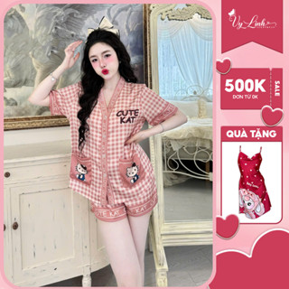  Đồ ngủ nữ Vy Linh chất liệu lụa latin cổ V thoáng mát thấm hút mồ hôi tốt mềm mại S1103 caro 