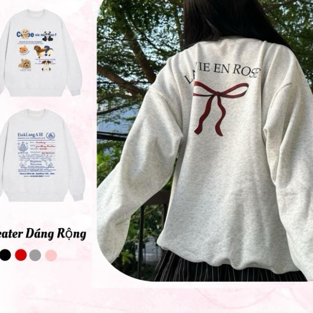 Áo Sweater chất nỉ cotton kute BST Xám Tiêu, Không Đổ Lông, In Hình Nhiều Phân Loại ut