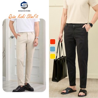 Quần Kaki dài Nam Chất Đẹp Dáng Âu Co Dãn Slimfit màu đen xanh dáng ôm gọn đứng form Bigsize Sogeum Store