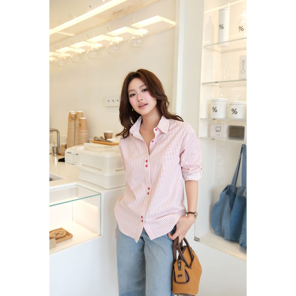 Áo sơ mi sọc nữ GILLEE dáng dài (NHIỀU MÀU) cúc đôi nổi bật vải cotton cao cấp thoáng khí mịn như lụa FAS382