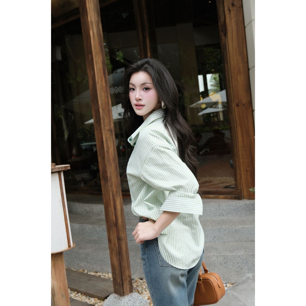 Áo sơ mi sọc nữ GILLEE dáng dài (NHIỀU MÀU) cúc đôi nổi bật vải cotton cao cấp thoáng khí mịn như lụa FAS382 | BigBuy360 - bigbuy360.vn