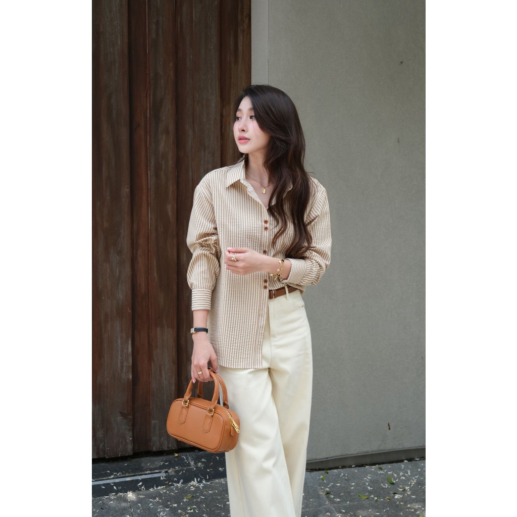 Áo sơ mi sọc nữ GILLEE dáng dài (NHIỀU MÀU) cúc đôi nổi bật vải cotton cao cấp thoáng khí mịn như lụa FAS382 | BigBuy360 - bigbuy360.vn