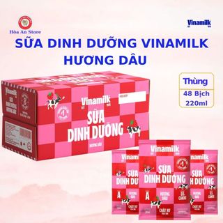  Sữa Dinh Dưỡng Vinamilk Hương Dâu 220ml   Thùng 48 bịch  