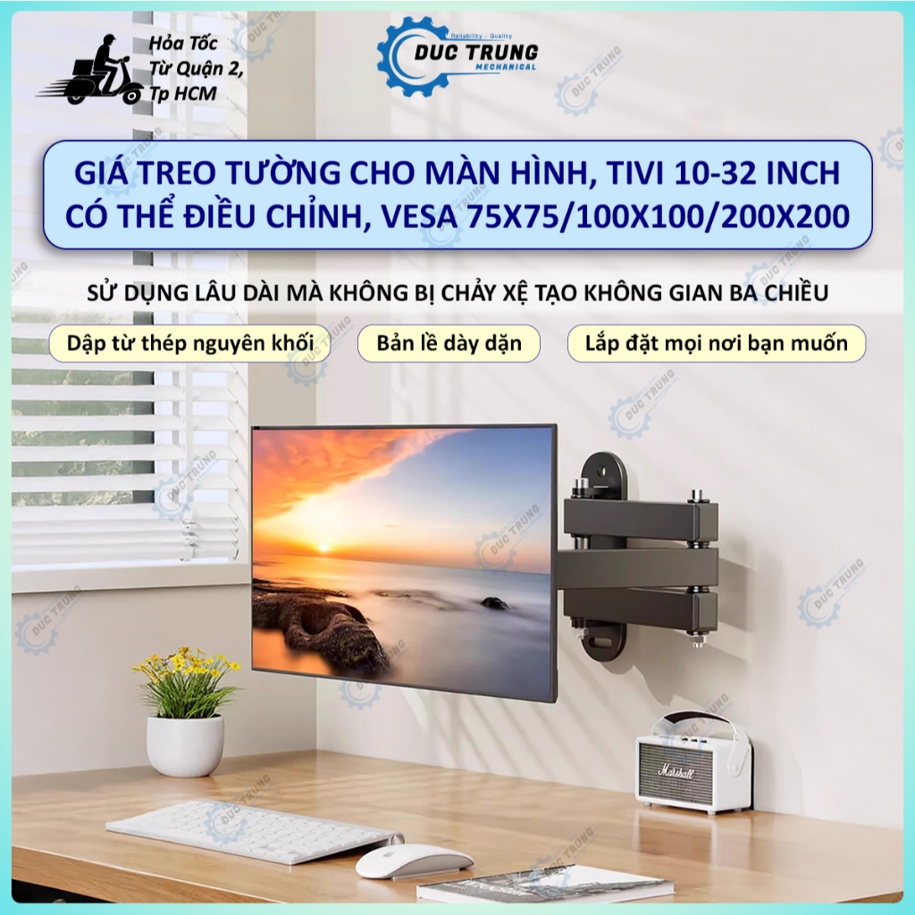 Giá Treo Tường Cho Màn Hình LCD, Tivi 14-32 Inch Có Thể Điều Chỉnh, Giá Đỡ Với VESA 75x75/100x100/20