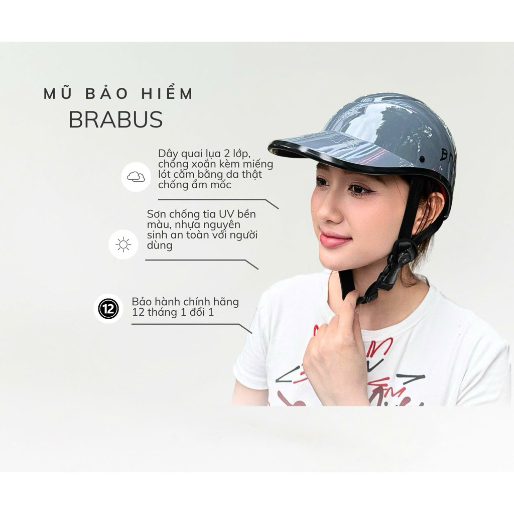 Mũ Bảo Hiểm Nữ Brabus Chính Hãng Có Khoét Xi Măng