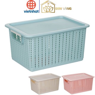 Bộ 3 Rổ đan chữ nhật nhựa VIỆT NHẬT - Có nắp, không nắp, đựng bánh kẹo, đồ chơi, quần áo bé - 3415