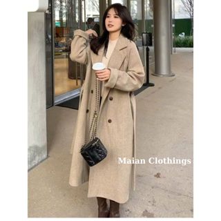  Áo khoác dạ nữ mặc thu đông dáng dài kèm đai eo Maian áo măng tô 2 lớp túi thật màu đen be ghi thời trang Hàn Quốc A5570 