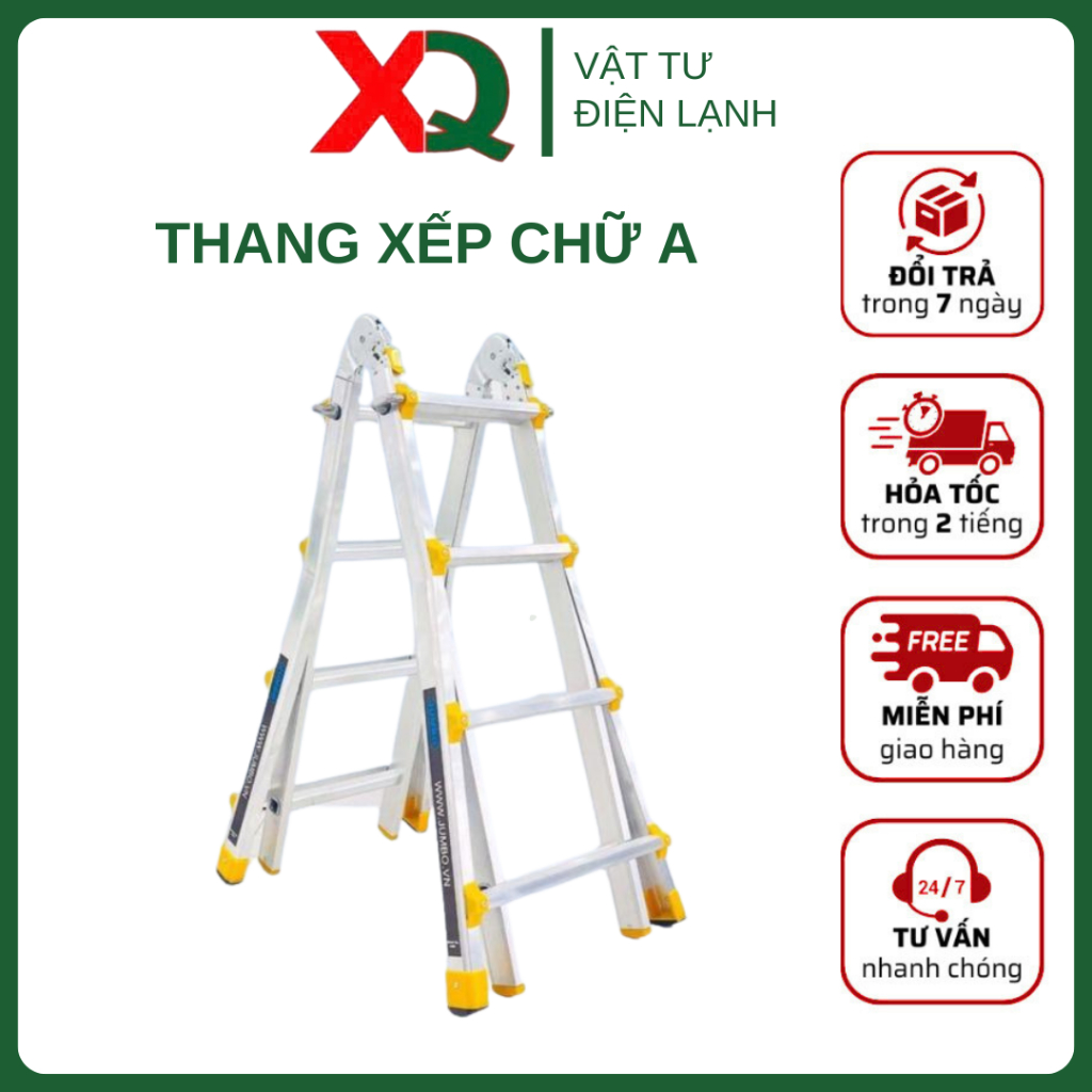Thang nhôm chữ A rút lồng JUMBO cao 2m - Dễ gấp gọn, chất liệu cao cấp, chắc chắn