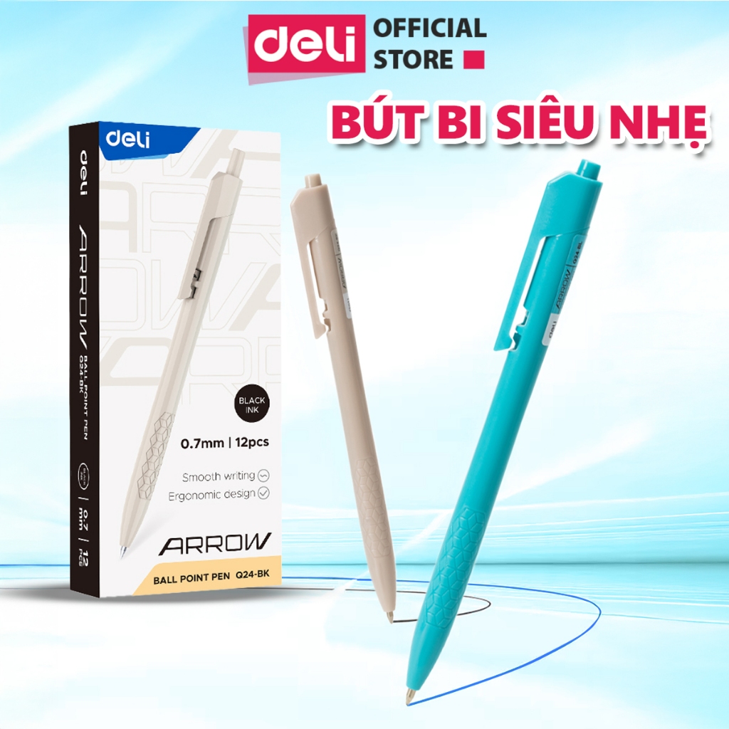 Bút Bi Bấm Văn Phòng Deli 2 Màu Xanh Đen Ngòi 0.7mm Giá Rẻ Viết Nét Đều Trơn Tru Phù Hợp Cho Học Sin