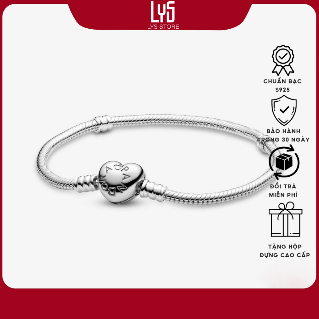 Vòng tay S925 Moments Heart Clasp Snake Chain Bracelet 5005 Fullbox
