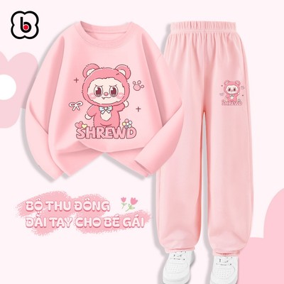 Đồ bộ thu đông dài tay cho bé gái BabyloveGO quân áo cho bé chất thun cotton mềm mịn thoáng mát BD-AG88
