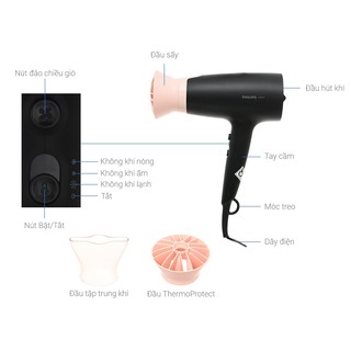 Máy sấy tóc Philips BHD350/10 - 2100W, 6 Chế độ nhiệt/tốc độ, Đầu sấy ThermoProtect, Bảo vệ tóc bóng khỏe, Bảo hành 24T