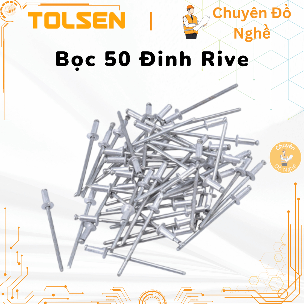 Bọc 50 Đinh Rive Nhiều Kích Thước Tolsen 43005, Nhôm, Chống Rỉ Sét - Hàng chính hãng
