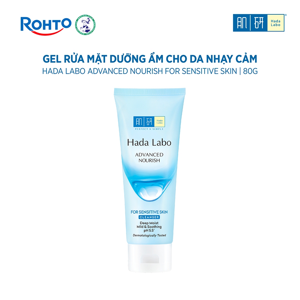 Sữa rửa mặt dưỡng ẩm dạng gel cho da nhạy cảm Hada Labo Advanced Nourish For Sensitive Skin Cleanser 80g