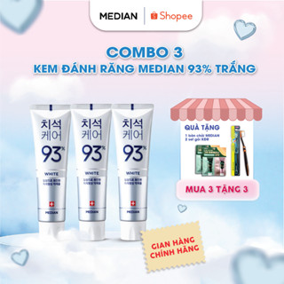 Combo 3 Tuýp Kem Đánh Răng MEDIAN DENTAL IQ 93% Tartar White Toothpaste Giúp Răng Trắng Sáng , Loại Bỏ Mảng Bám 120G
