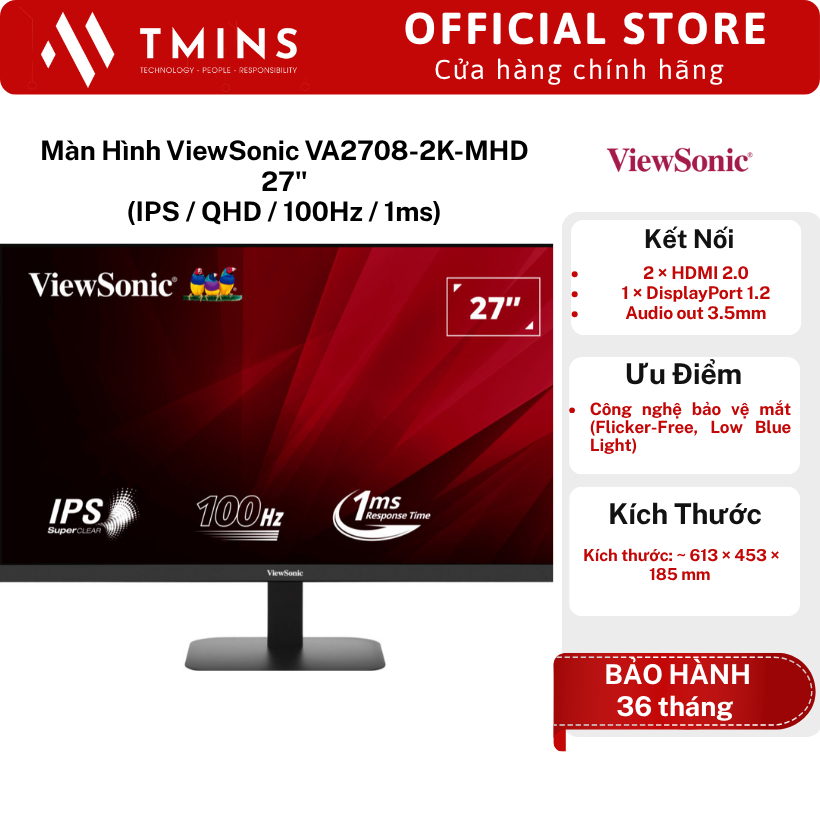 Màn hình ViewSonic VA2708-2K-MHD (27inch/IPS/QHD/100Hz/1ms) - Hàng chính hãng