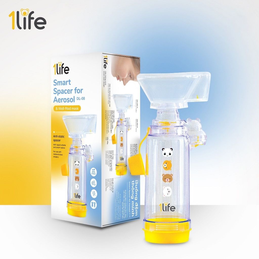 Buồng đệm thông minh CHO BÉ 0-1 TUỔI (Smart Spacer)1Life Smart Spacer for Aerosol babyhaler Baby hal
