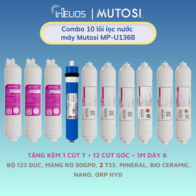 Combo 10 lõi lọc Mutosi nối nhanh cho máy lọc RO MP-U1368 (123 đúc, RO50, 2 T33, Mineral, Bio, Nano, Hyd) - Chính hãng