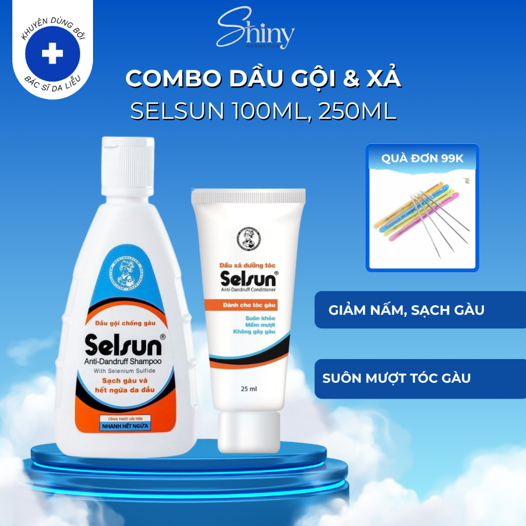 Combo Dầu Gội Xả Selsun Anti Dandruff Shampoo dầu gội sạch gàu, giảm ngứa hiệu quả 100ml 250ml