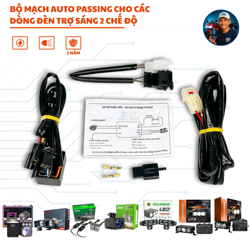 Mạch Auto Passing V4 Có RơLe, Chịu Tải Cực Tốt Dùng Cho Đèn Trợ Sáng 2 Chế Độ : D1,T2S, CX3, CX80, A
