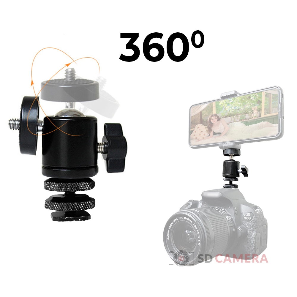 Vít 1/4 inch xoay 360 Đế gài kép ngàm hotshoe có 2 khóa tiện lợi cho máy ảnh