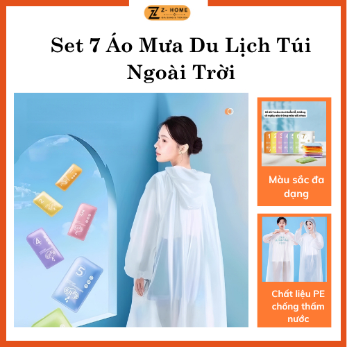 Set 7 Áo Mưa Du Lịch Túi Ngoài Trời Áo Mưa Chống Thấm Nước Dùng Một Lần Cắm Trại