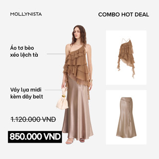 Áo tơ bèo xéo lệch tà MOLLYNISTA thiết kế quyến rũ thanh lịch nữ tính cao cấp