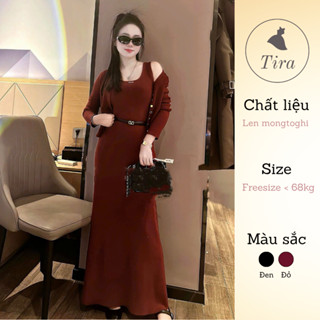  Set váy bầu dài tay TIRA MAMA M318 Set bầu công sở 2 chi tiết Váy len lông thỏ ba lỗ kèm áo cadigan 