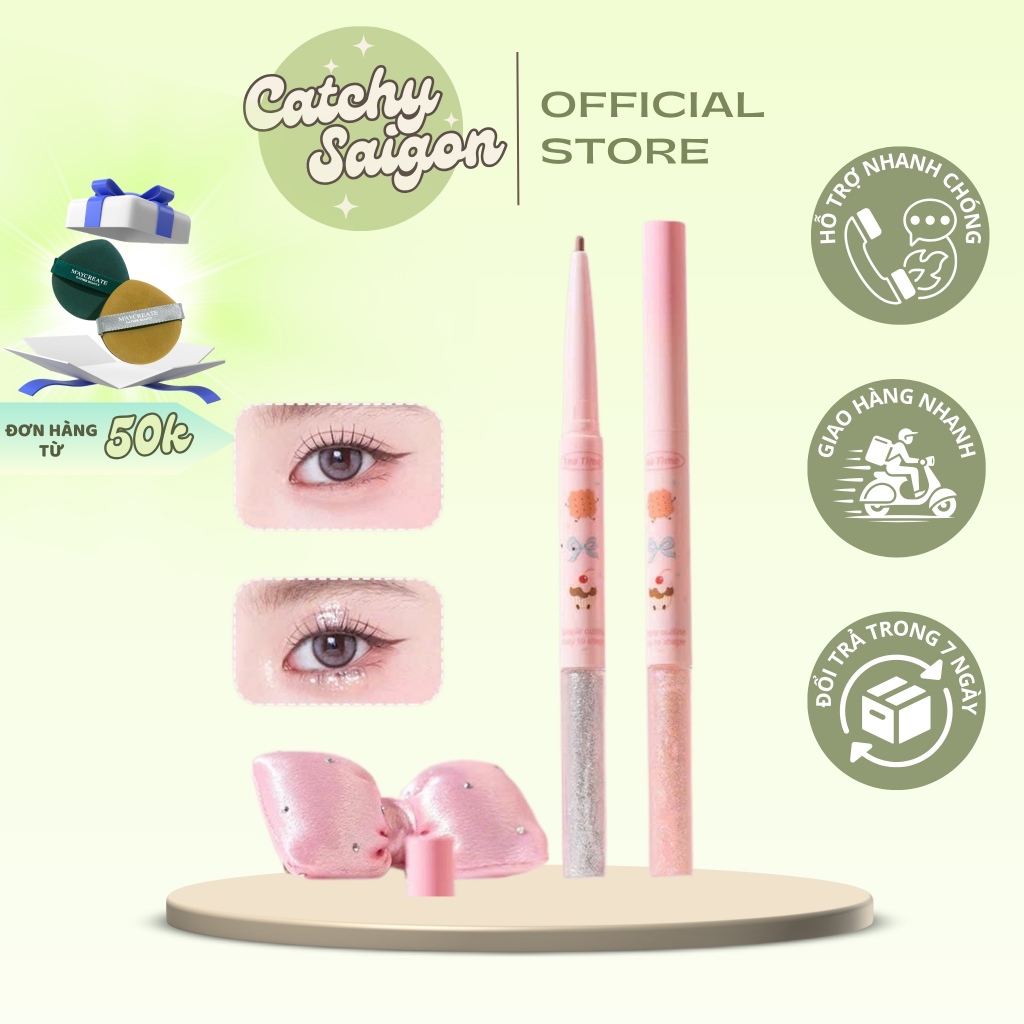 [GOGO TALES] Bút Kẻ Bọng Mắt 2 Đầu GOGO TALES Vỏ Hồng Sọc Đáng Yêu, 1g (GT800)