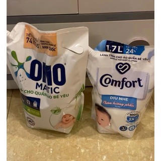 OMO Combo Túi Nước Giặt Matic 3.6kg &Nước Xả Vải Comfort 1.7L Dịu Nhẹ Thơm Hương Phấn Cho Quần Áo Bé