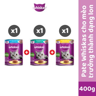 WHISKAS Combo 3 Thức Ăn Cho Mèo Trưởng Thành Dạng Pate Mix 3 Vị 400G (dạng lon)