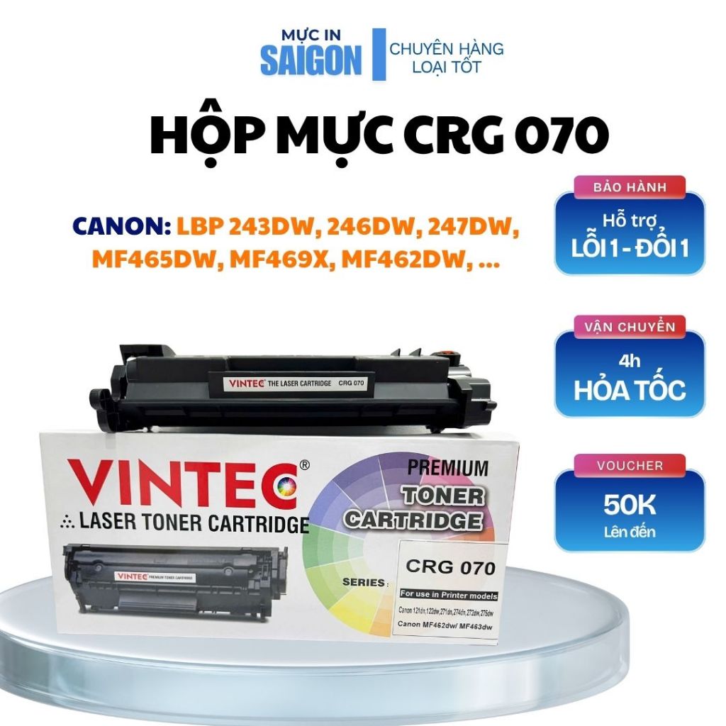 [mã CRG070] Hộp mực in Canon LBP 243dw/ 246dw/ MF462dw, đã có sẵn mực, in rõ nét, VINTEC