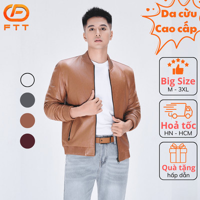 Áo khoác da cừu nam Bomber Jacket bo chun da cao cấp FTT Leather bền bỉ không bong, tróc, nổ AD602C