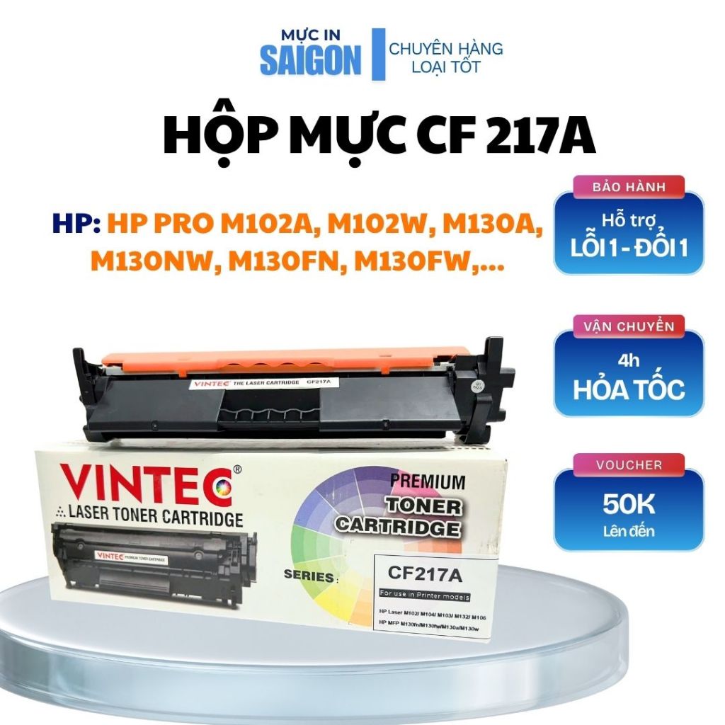 (mã CF217A) Hộp mực máy in HP M102A/M102W/M130A/M130FN/M130FW/M130NW, VINTEC, đã có sẵn mực, in đậm 